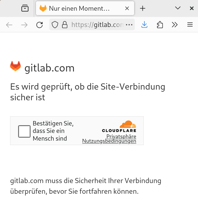 screenshot of firefox with a page saying in german that cloudflare is checking the security of my connection