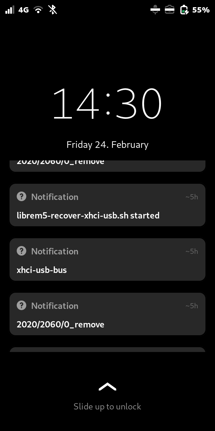 screenshot of a phosh on a Librem5 showing three notifications