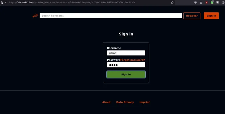 the login dialog of a second flohmarkt instance