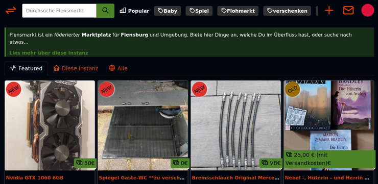 a screenshot of the flohmarkt front page. in the navbar there are now a selection of the most popular tags on the page.